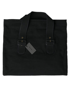 Schwarze Canvas-Denim-Einkaufstasche mit Logo