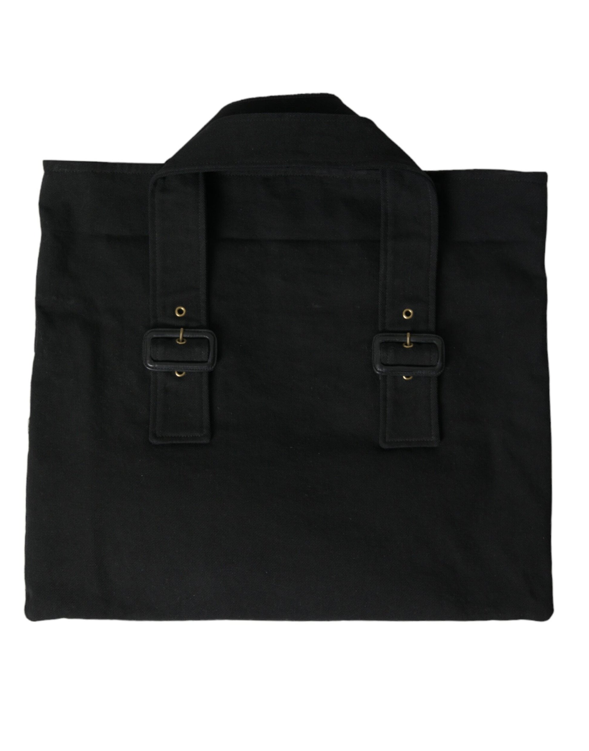 Black Canvas Denim Logo Shoulder Tote Shopping Bag