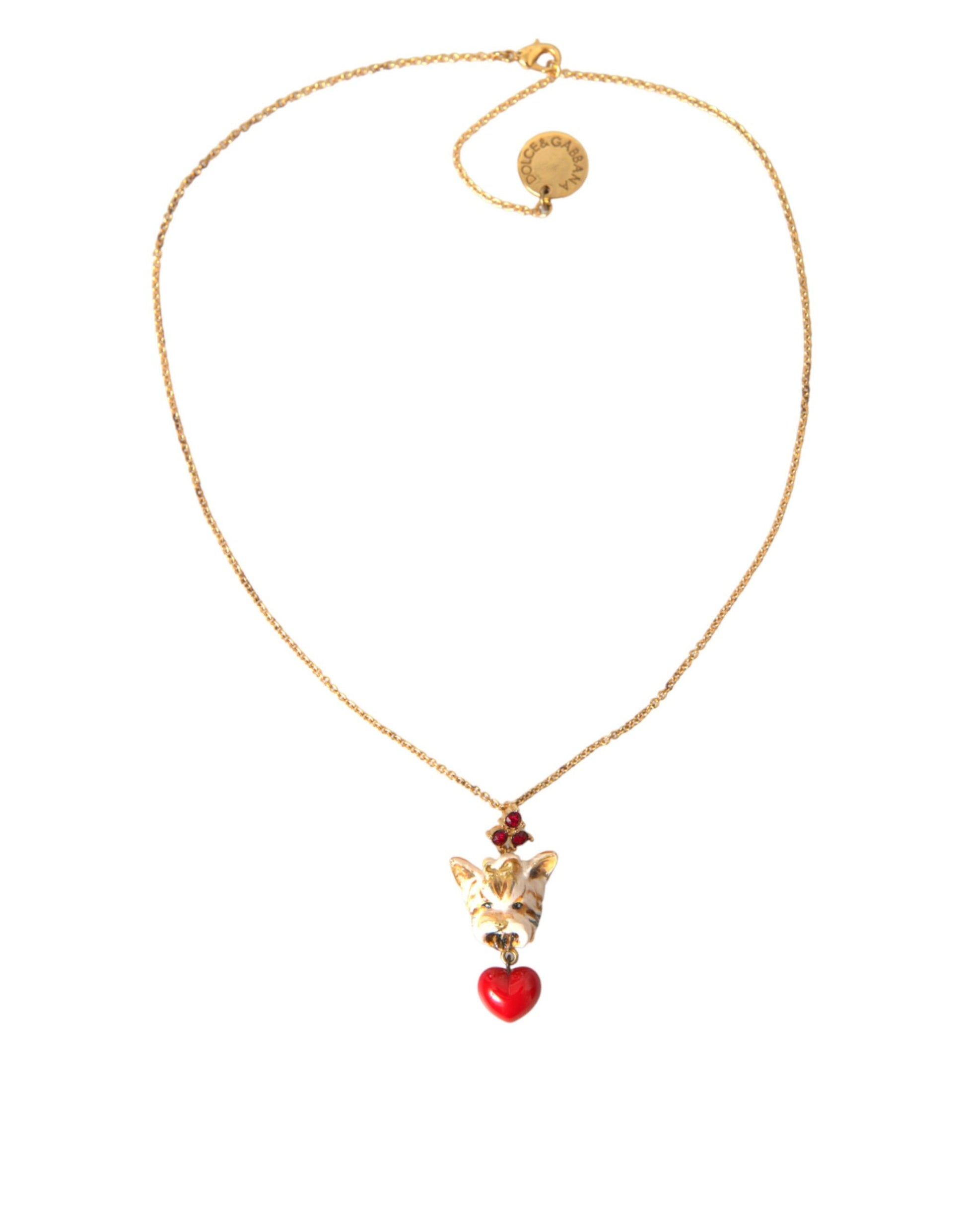 Gold Messing Kette Hund Herz Anhänger Charm Halskette