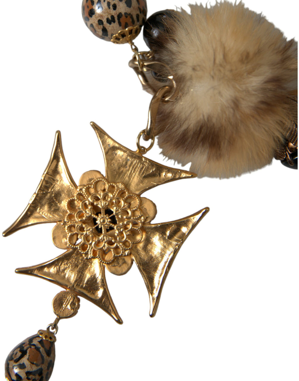 Filigrane Halskette mit goldenen und schwarzen Kristallen aus Lapin-Pelz