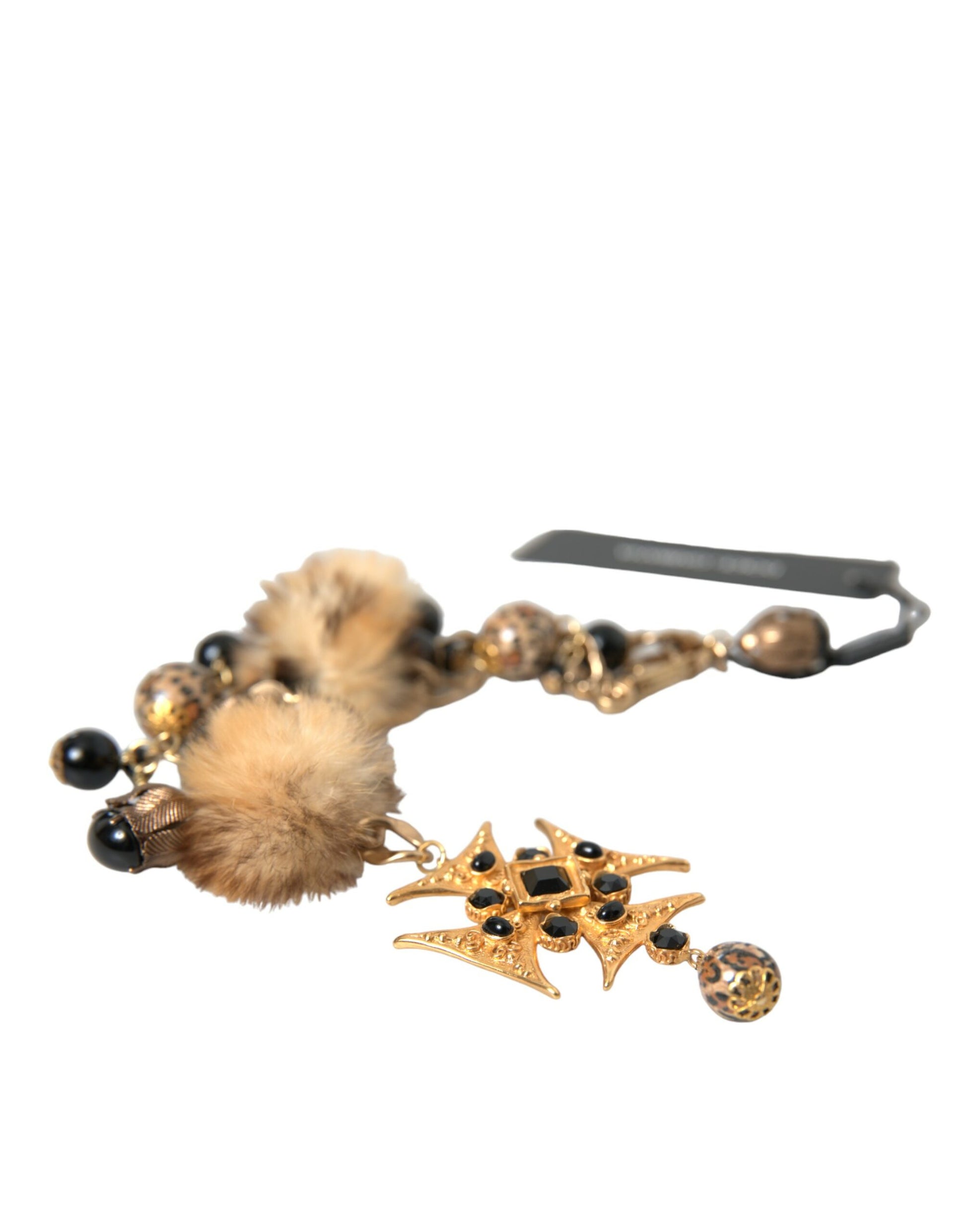 Filigrane Halskette mit goldenen und schwarzen Kristallen aus Lapin-Pelz