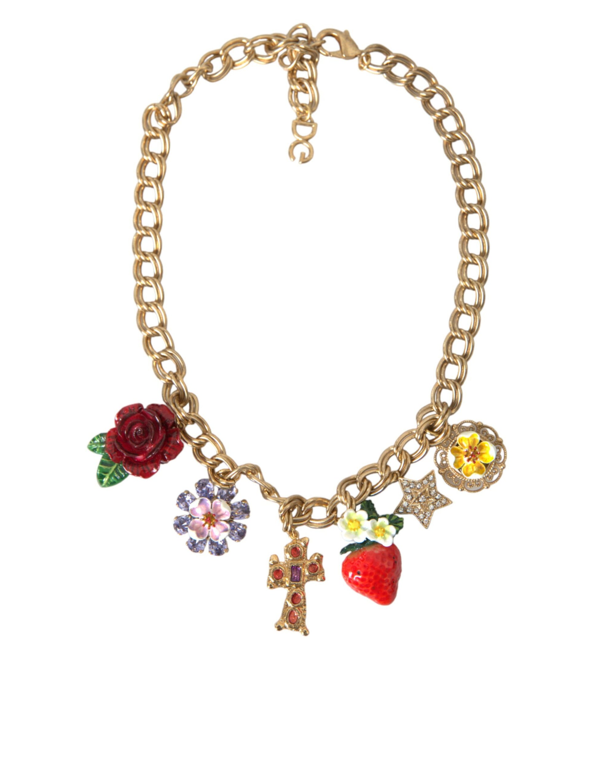 Goldkette mit Rosenkreuz und Erdbeerstern-Anhänger