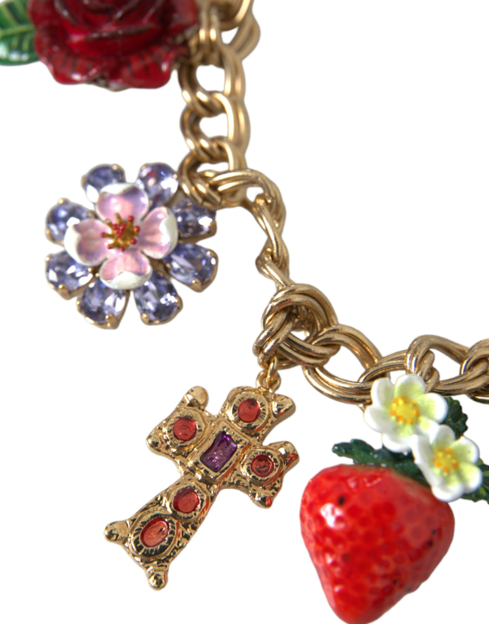 Goldkette mit Rosenkreuz und Erdbeerstern-Anhänger