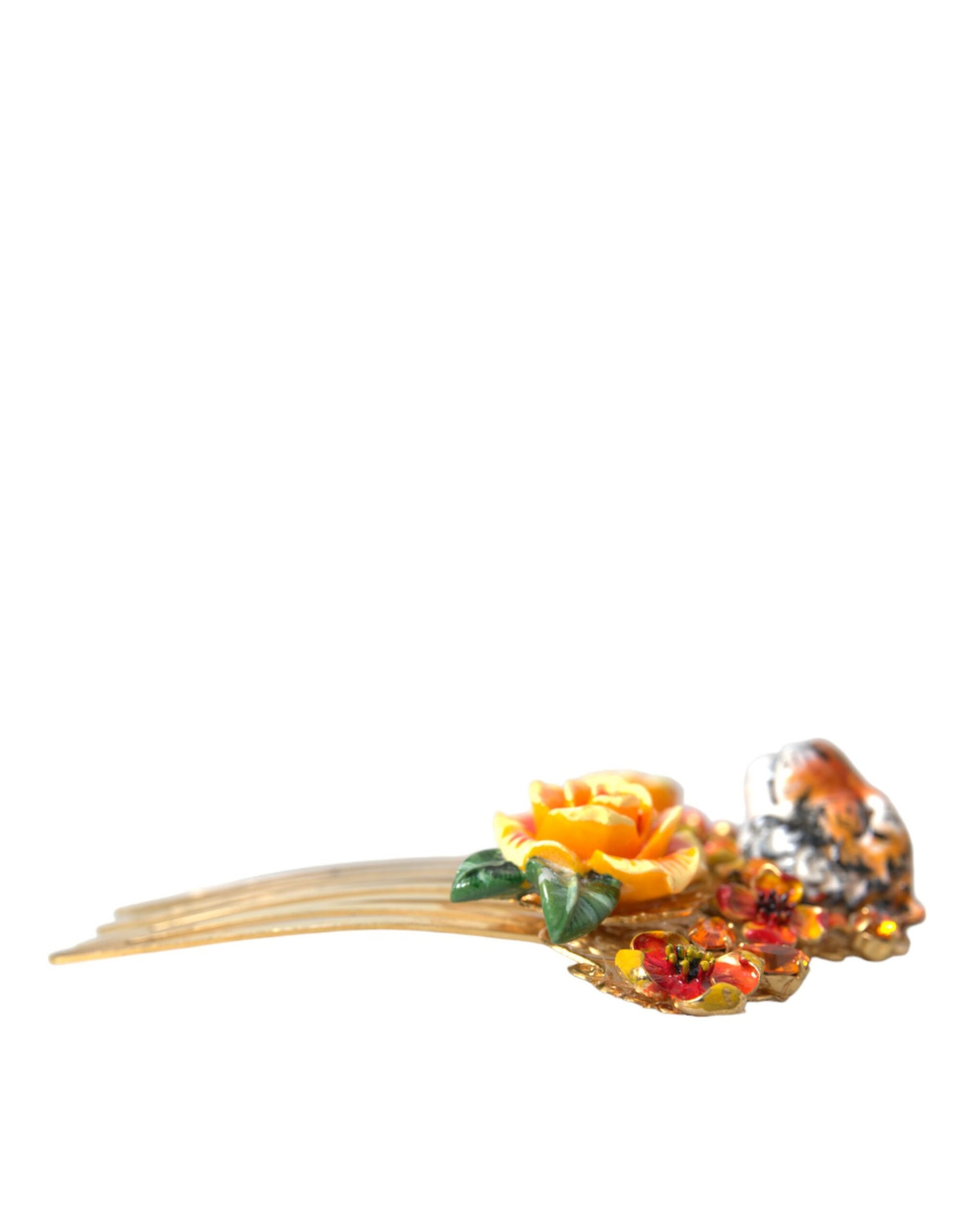 Haarkamm mit Leopardenmuster und Kristallen in Goldmessing