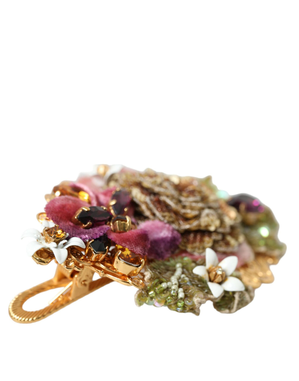 Haarspange aus goldfarbenem Messing mit floralen Kristall-Pailletten