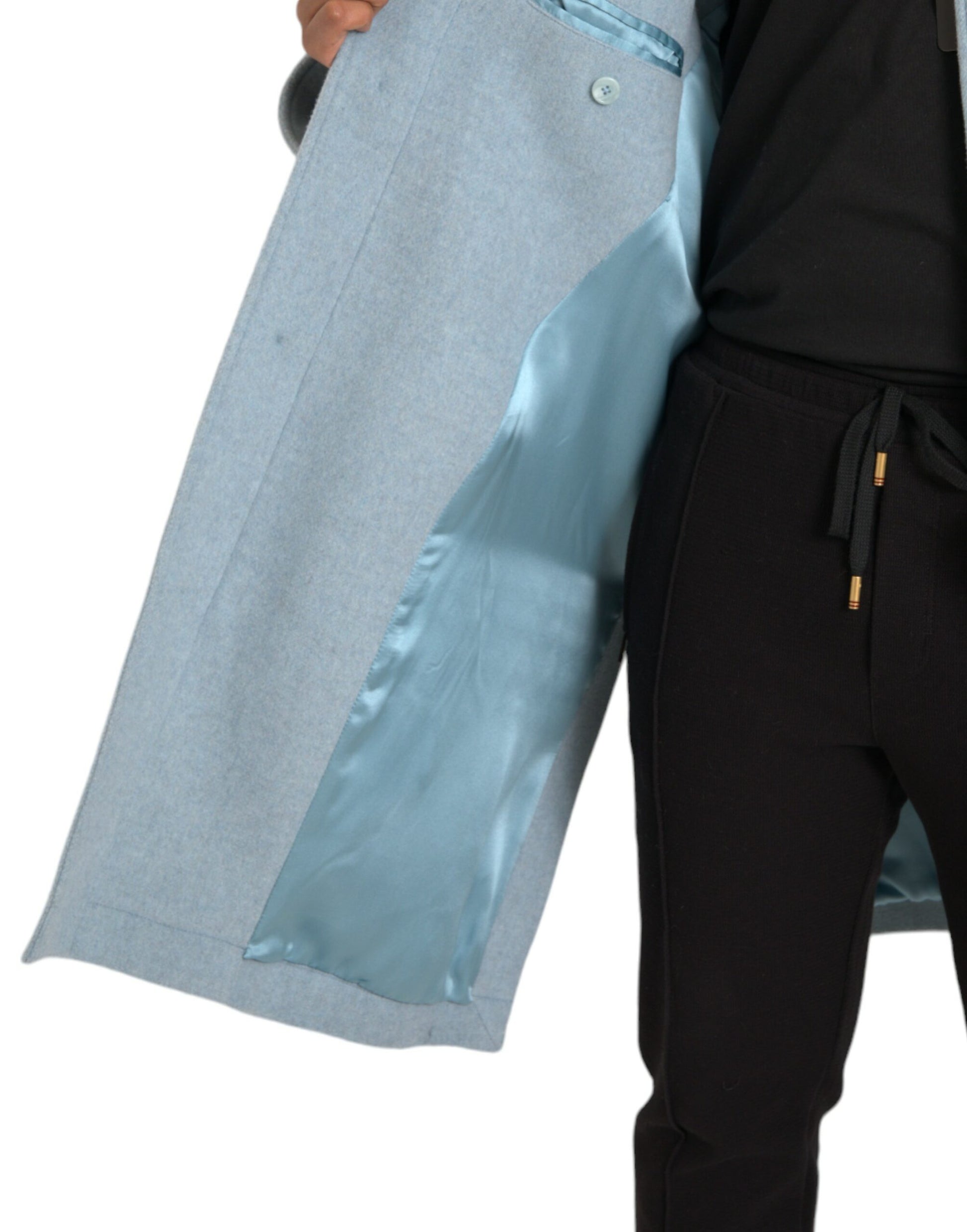 Hellblaue Trenchcoatjacke aus Wolle mit Knöpfen