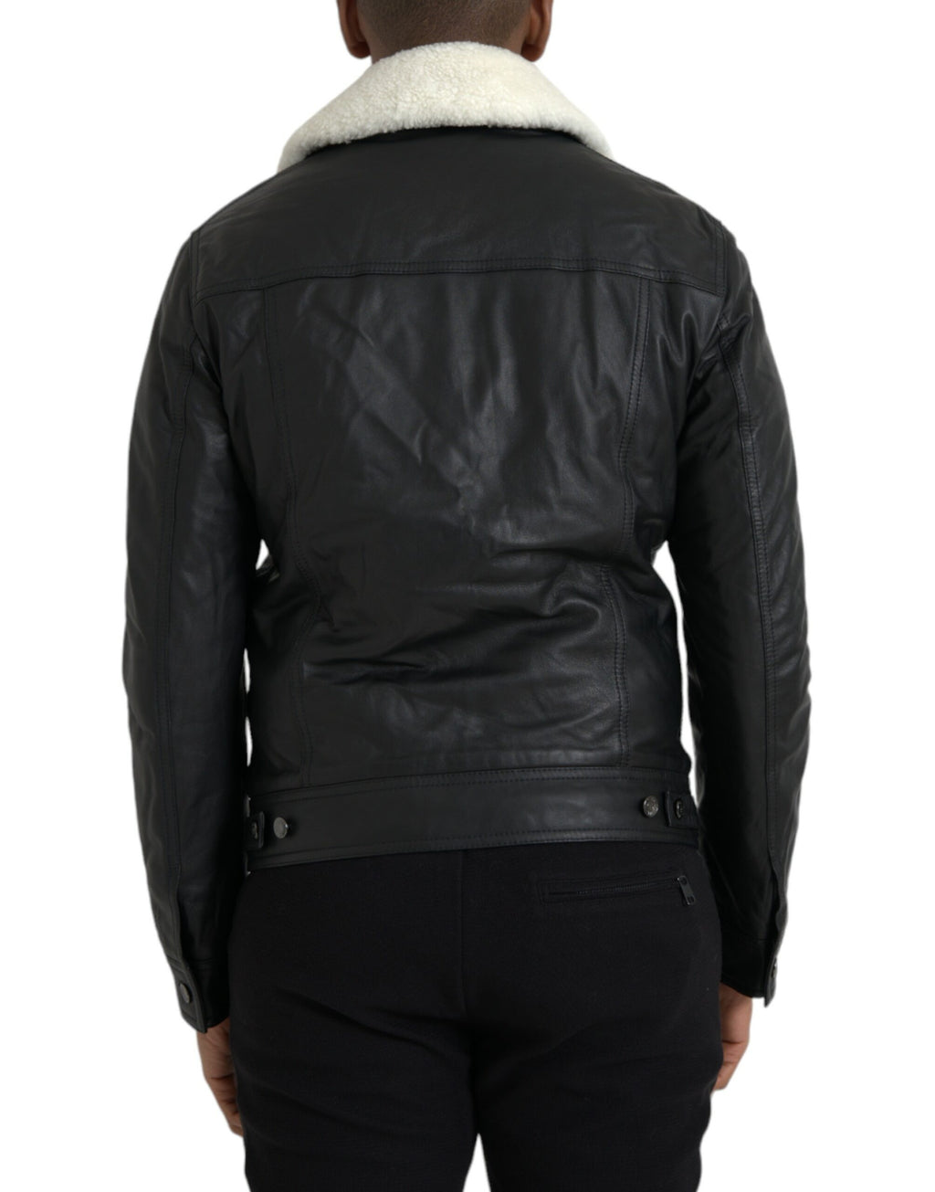 Schwarze Bikerjacke aus Leder mit Pelzkragen
