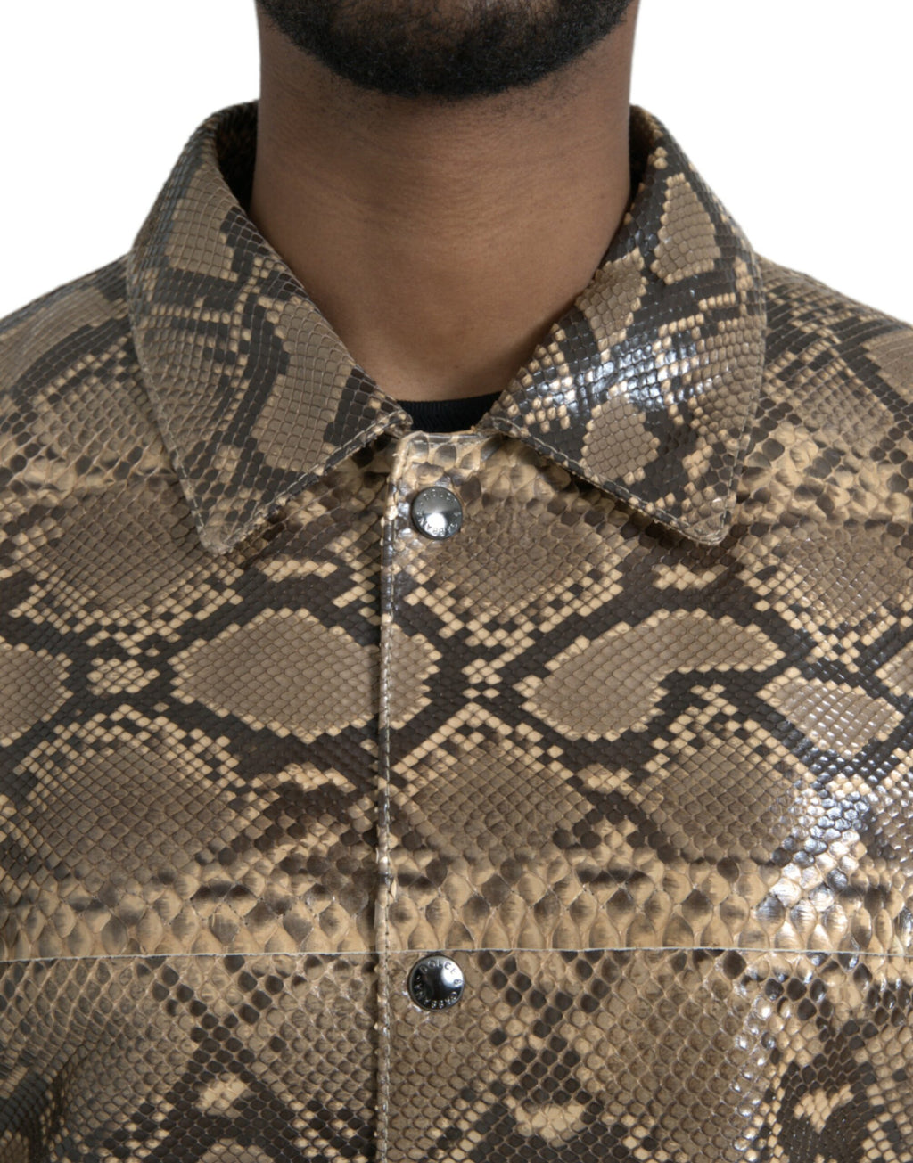 Beigefarbene Biker-Blousonjacke aus exotischem Leder