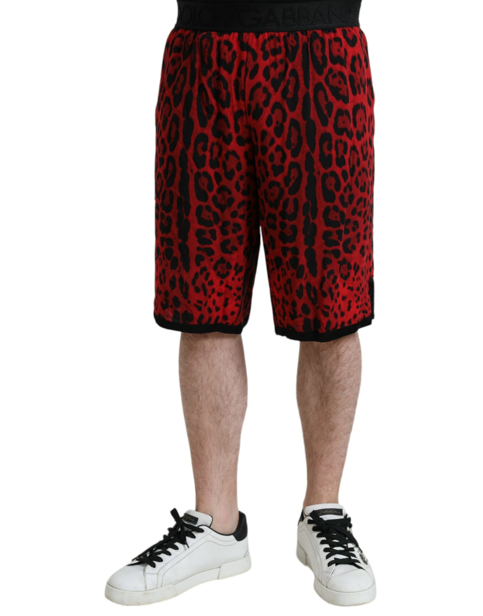Rote Viskose-Bermudashorts mit Leopardenmuster