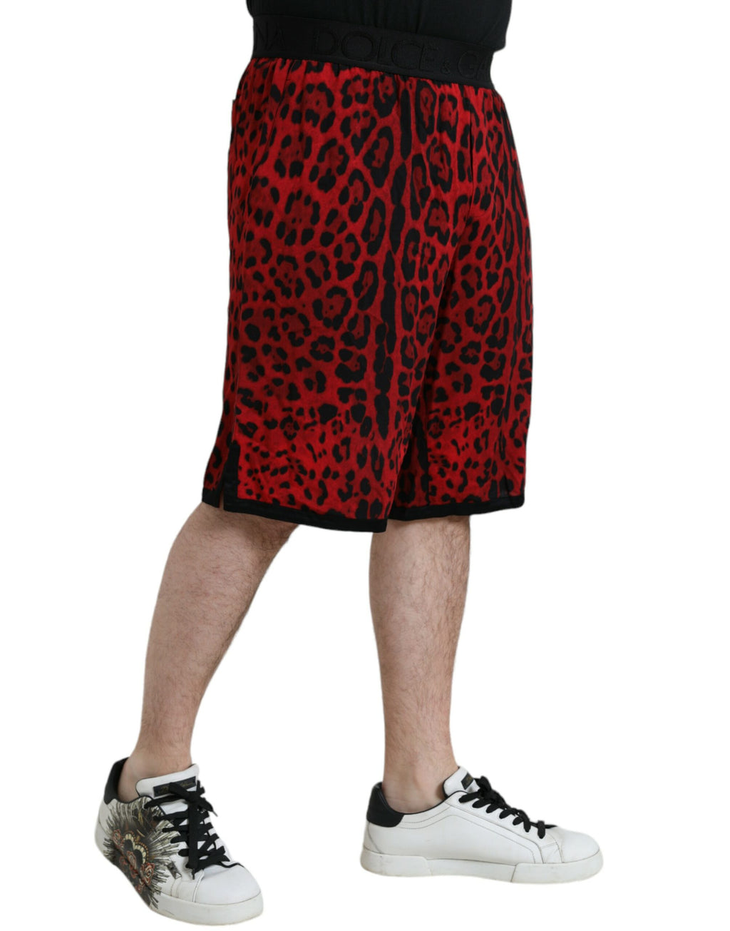Rote Viskose-Bermudashorts mit Leopardenmuster