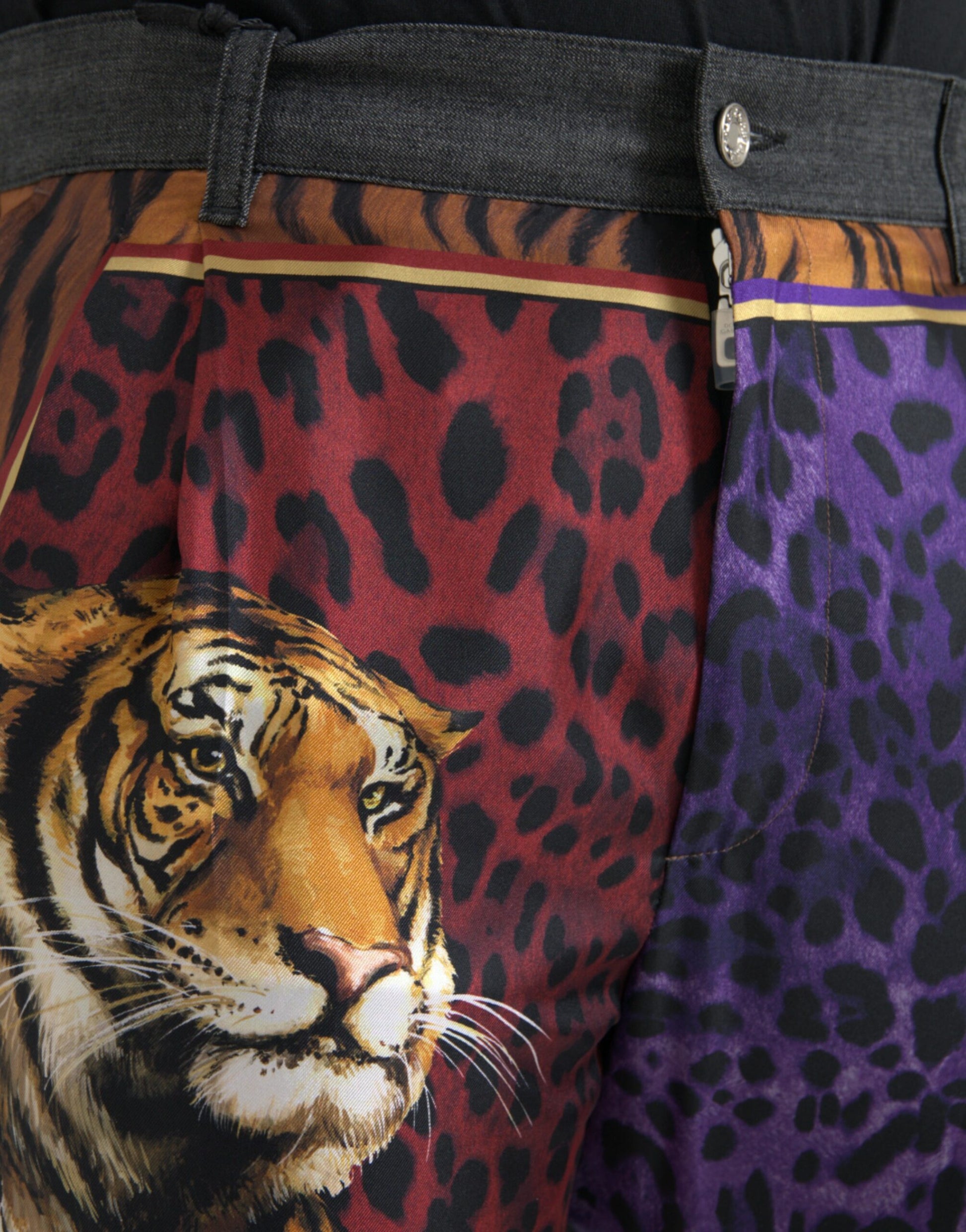 Mehrfarbige, lockere, schmal zulaufende Baumwollhose mit Tiger- und Leopardenmuster