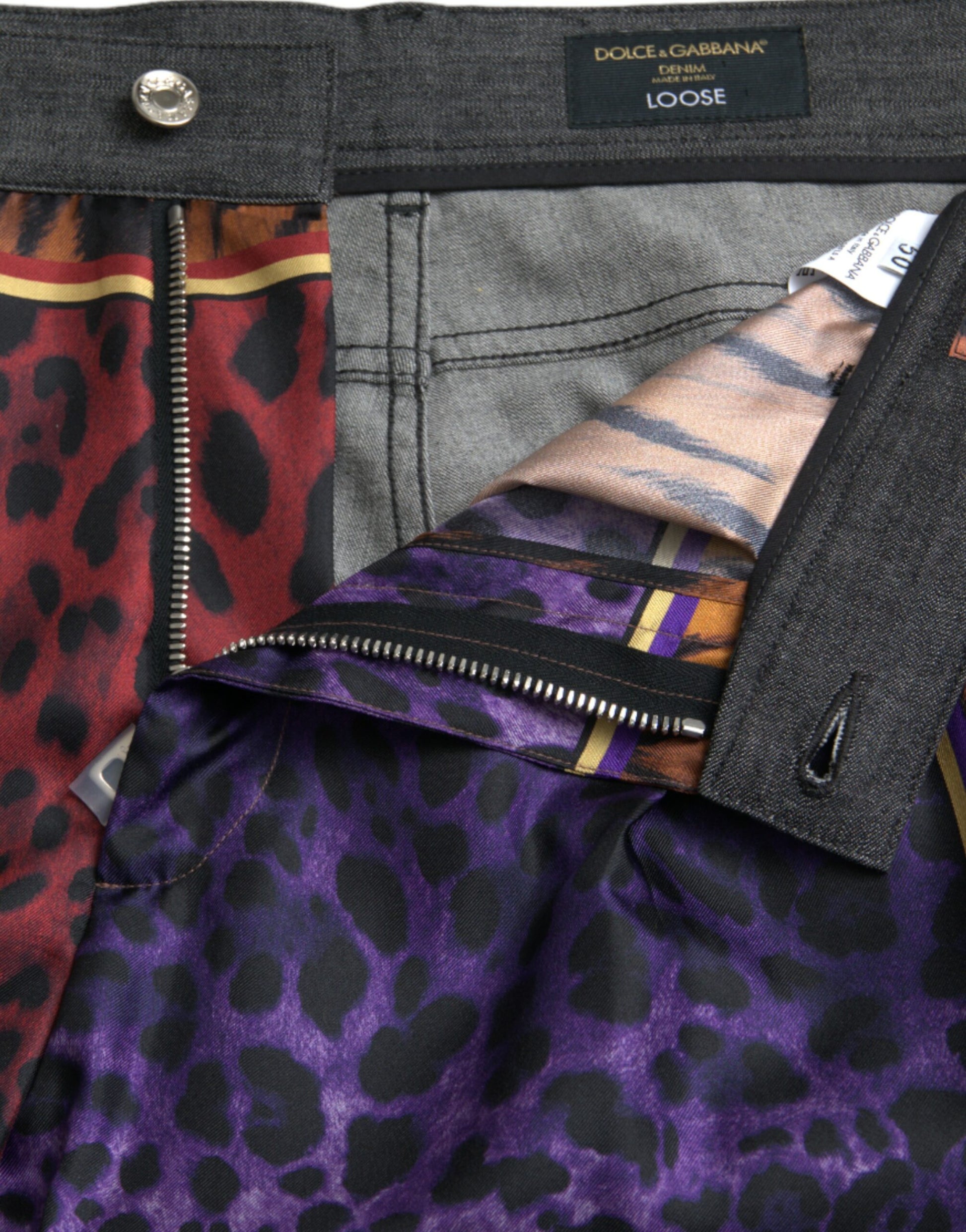 Mehrfarbige, lockere, schmal zulaufende Baumwollhose mit Tiger- und Leopardenmuster