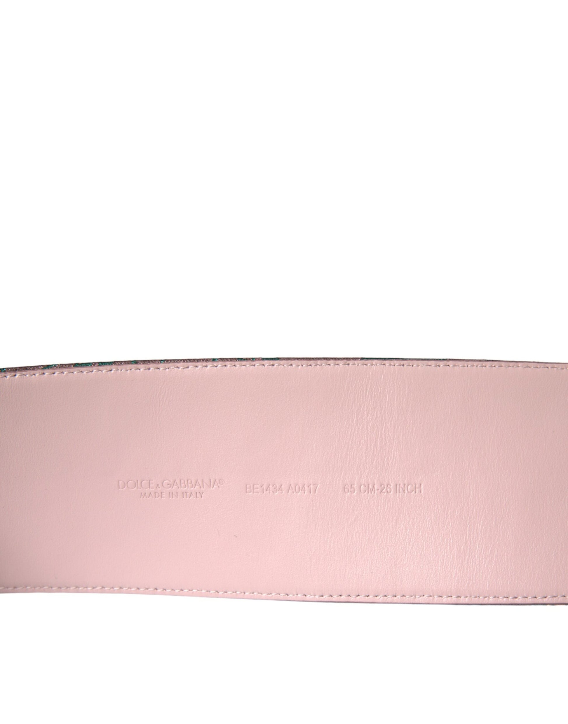 Dolce & Gabbana Multicolor Floral Jacquard Lurex Gold Buckle Belt