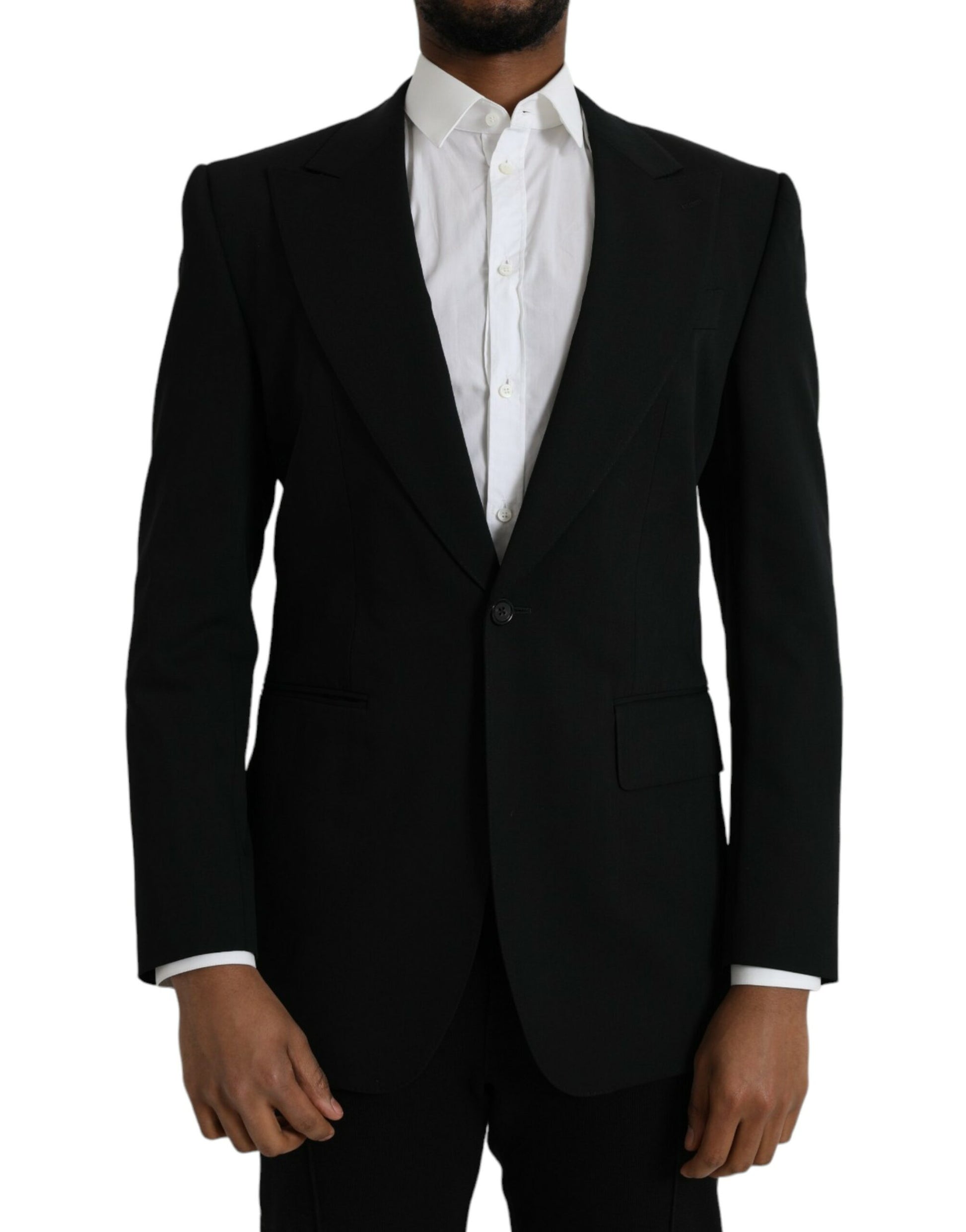 Schwarzer einreihiger Blazer aus Wolle mit Spitze