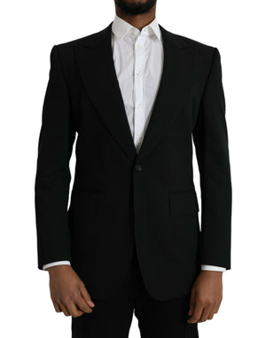 Schwarzer einreihiger Blazer aus Wolle mit Spitze