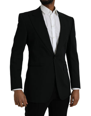 Schwarzer einreihiger Blazer aus Wolle mit Spitze