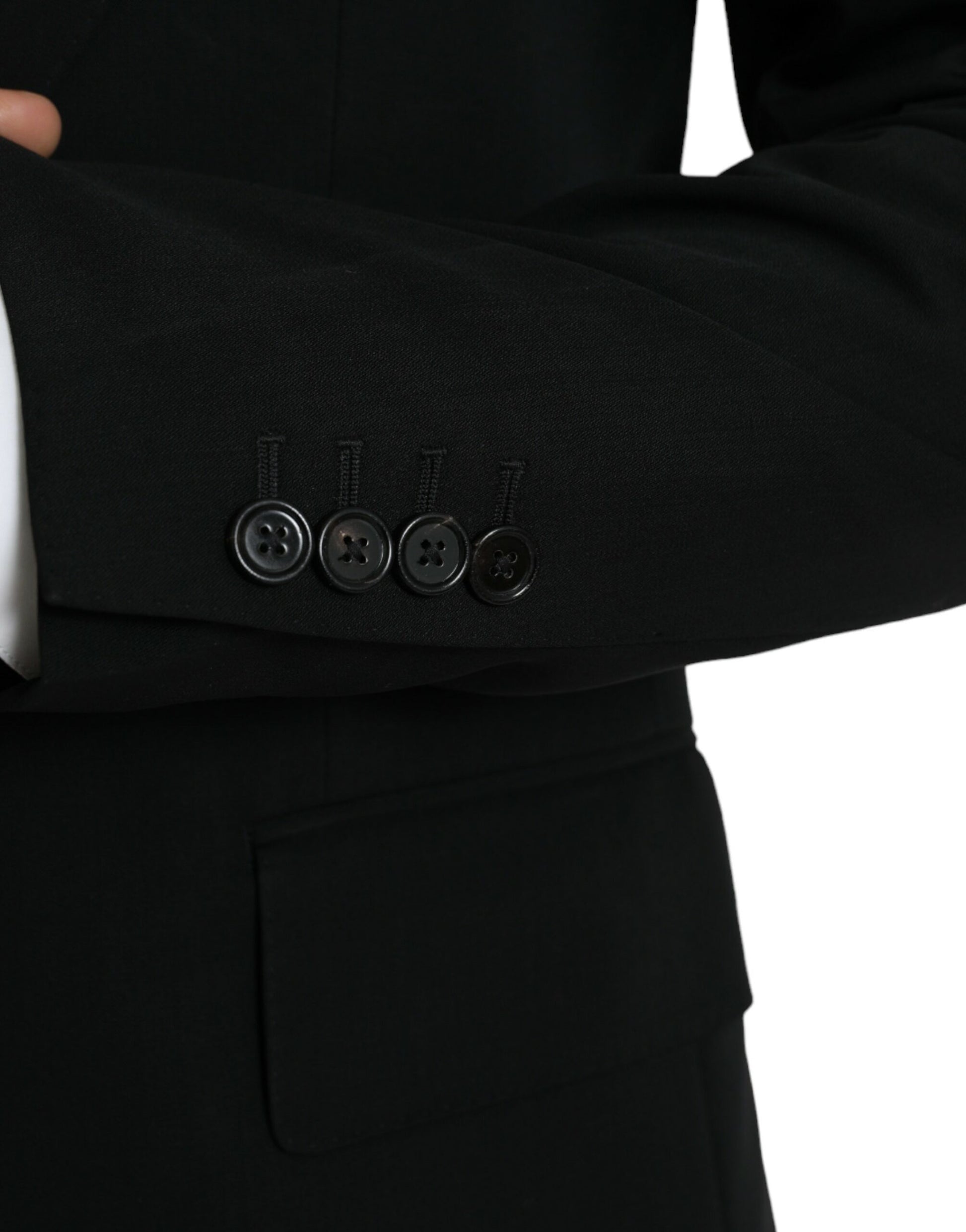Schwarzer einreihiger Blazer aus Wolle mit Spitze