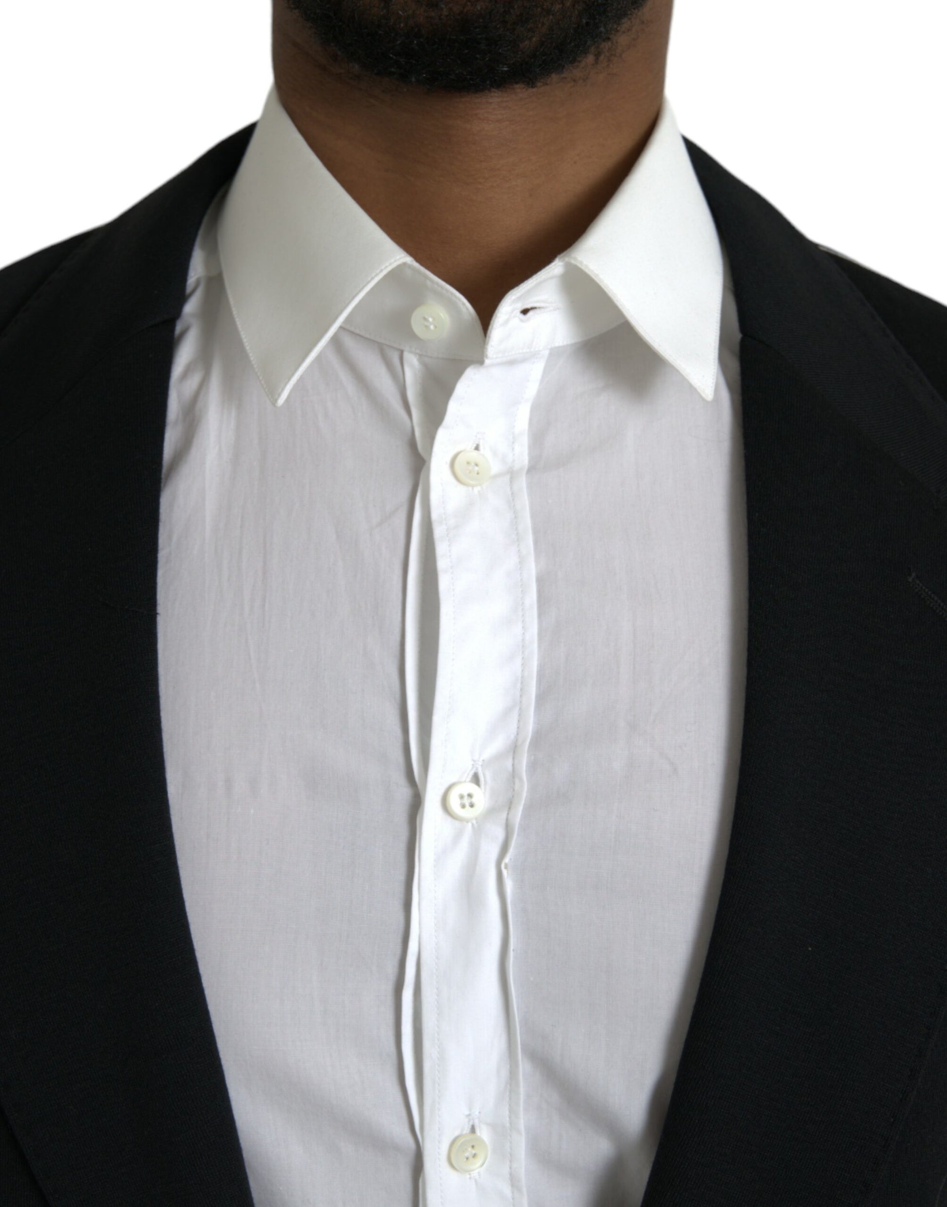 Schwarzer einreihiger Blazer aus Wolle