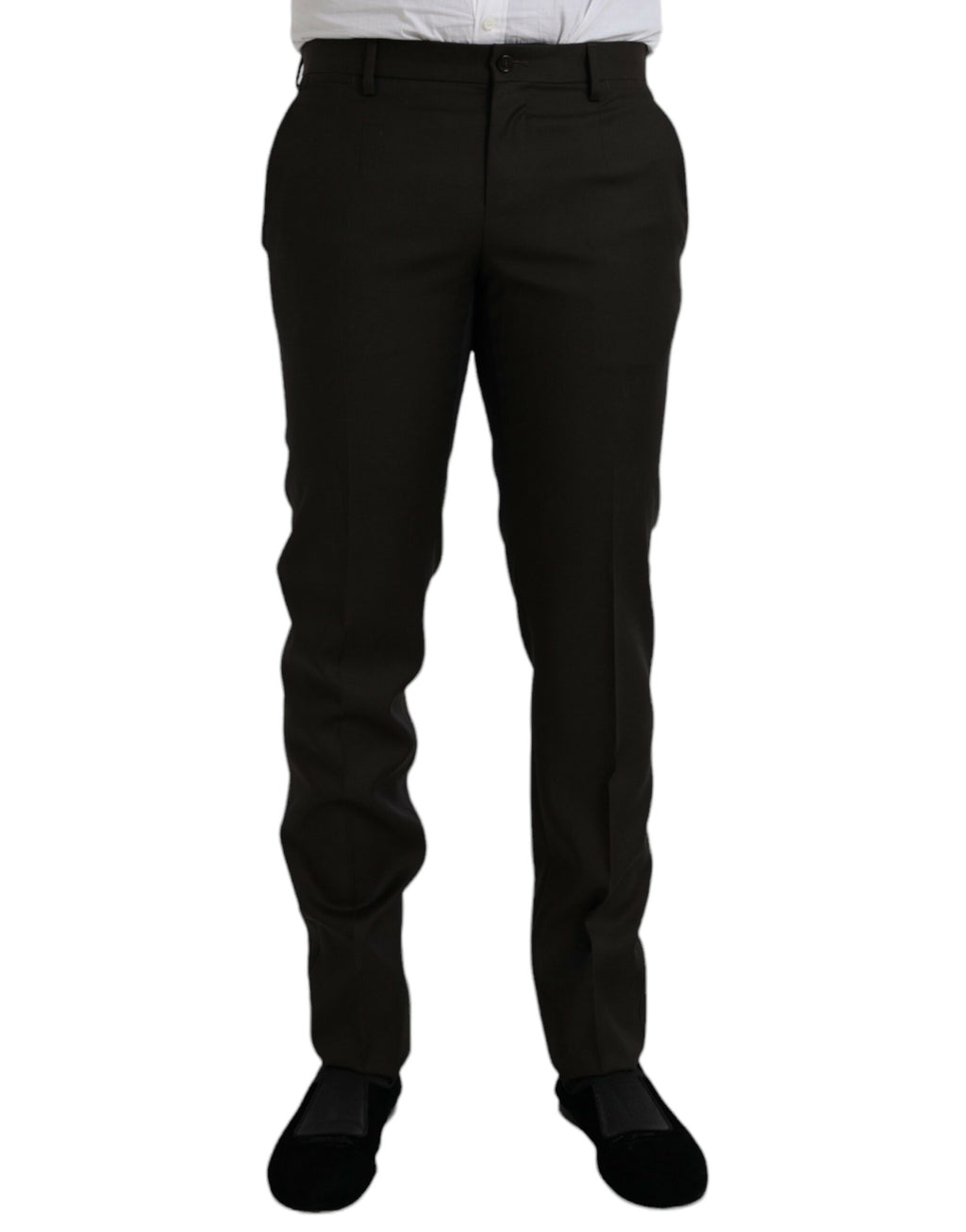 Dunkelbraune Slim Fit-Anzughose aus Wolle