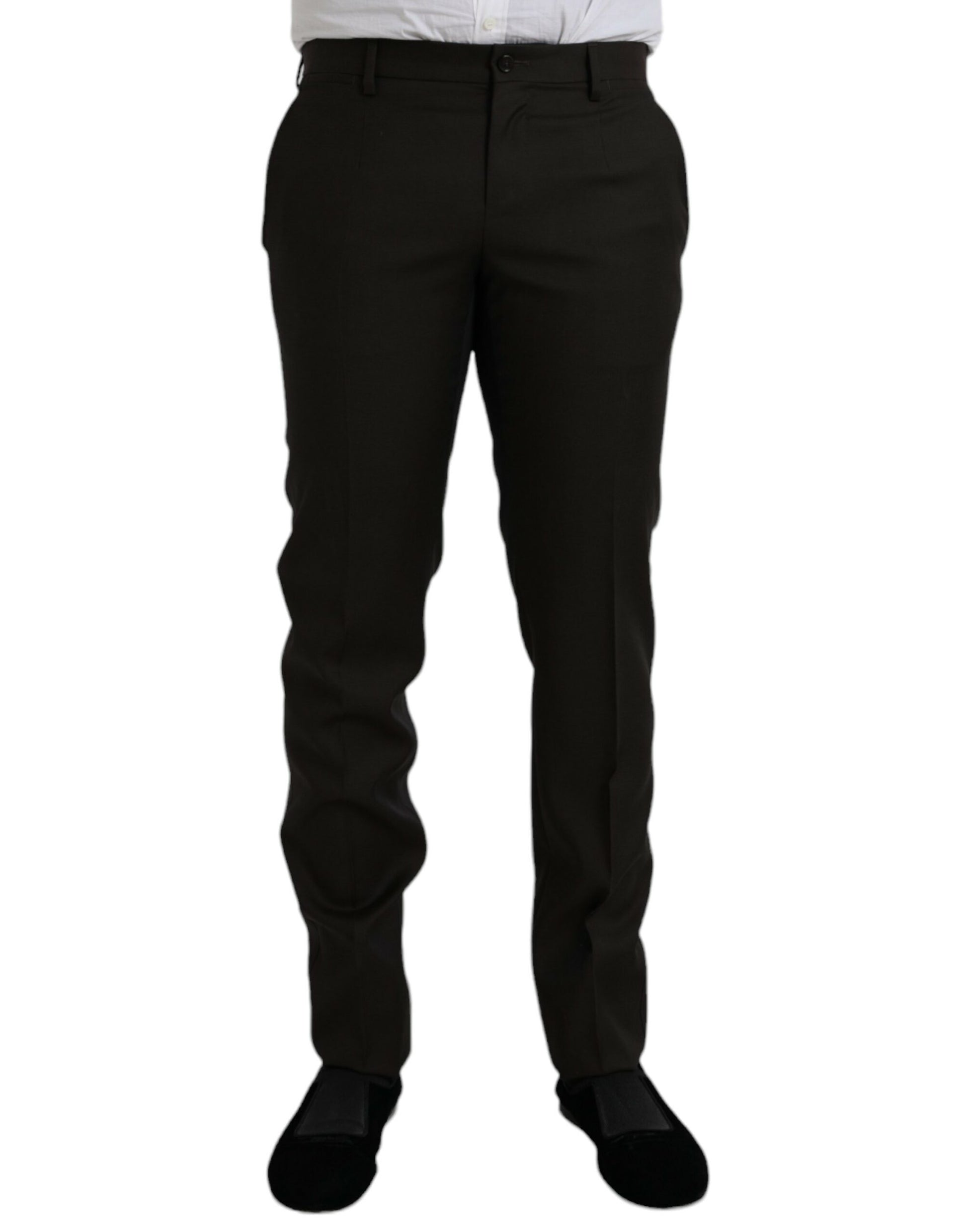 Dunkelbraune Slim Fit-Anzughose aus Wolle