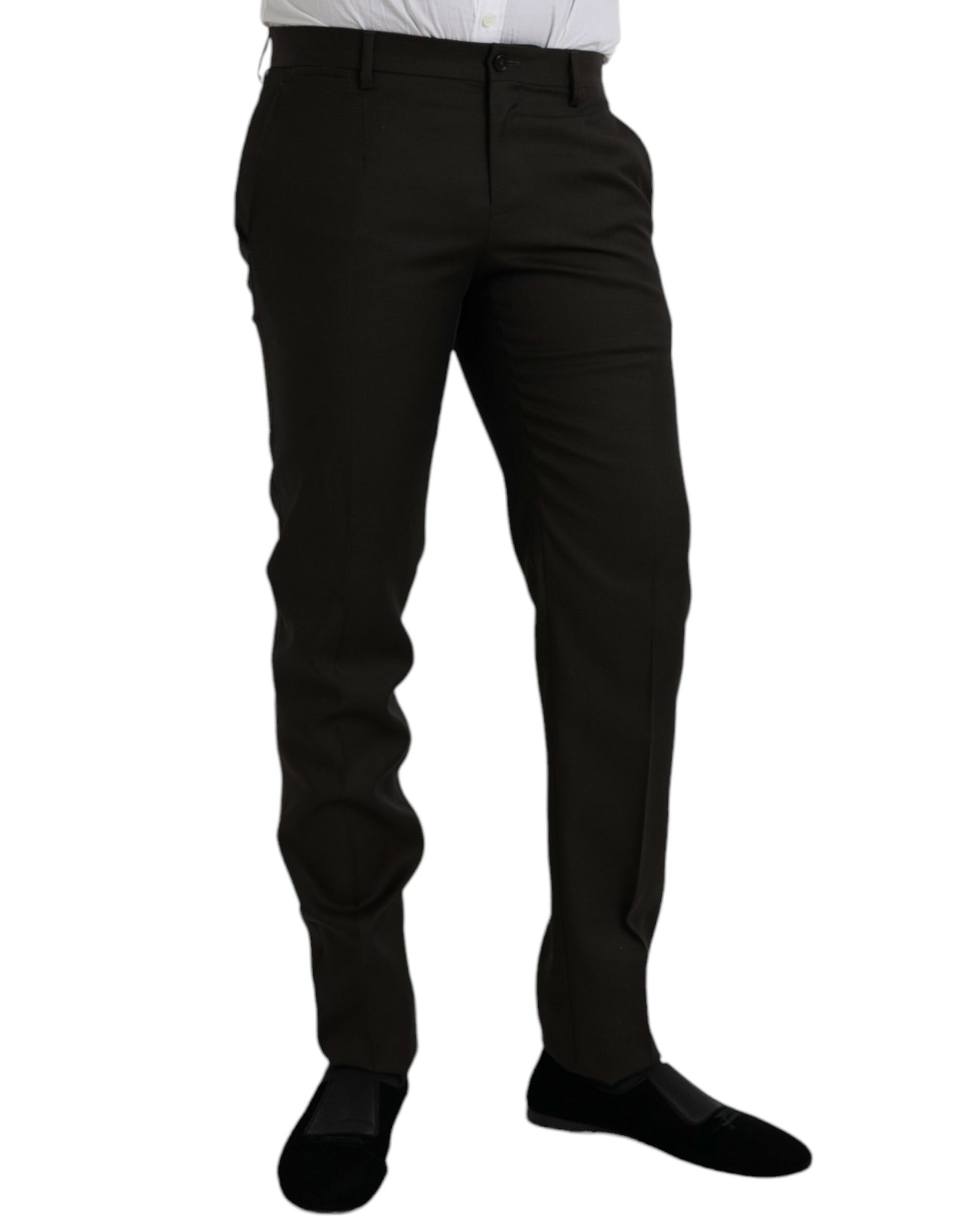 Dunkelbraune Slim Fit-Anzughose aus Wolle