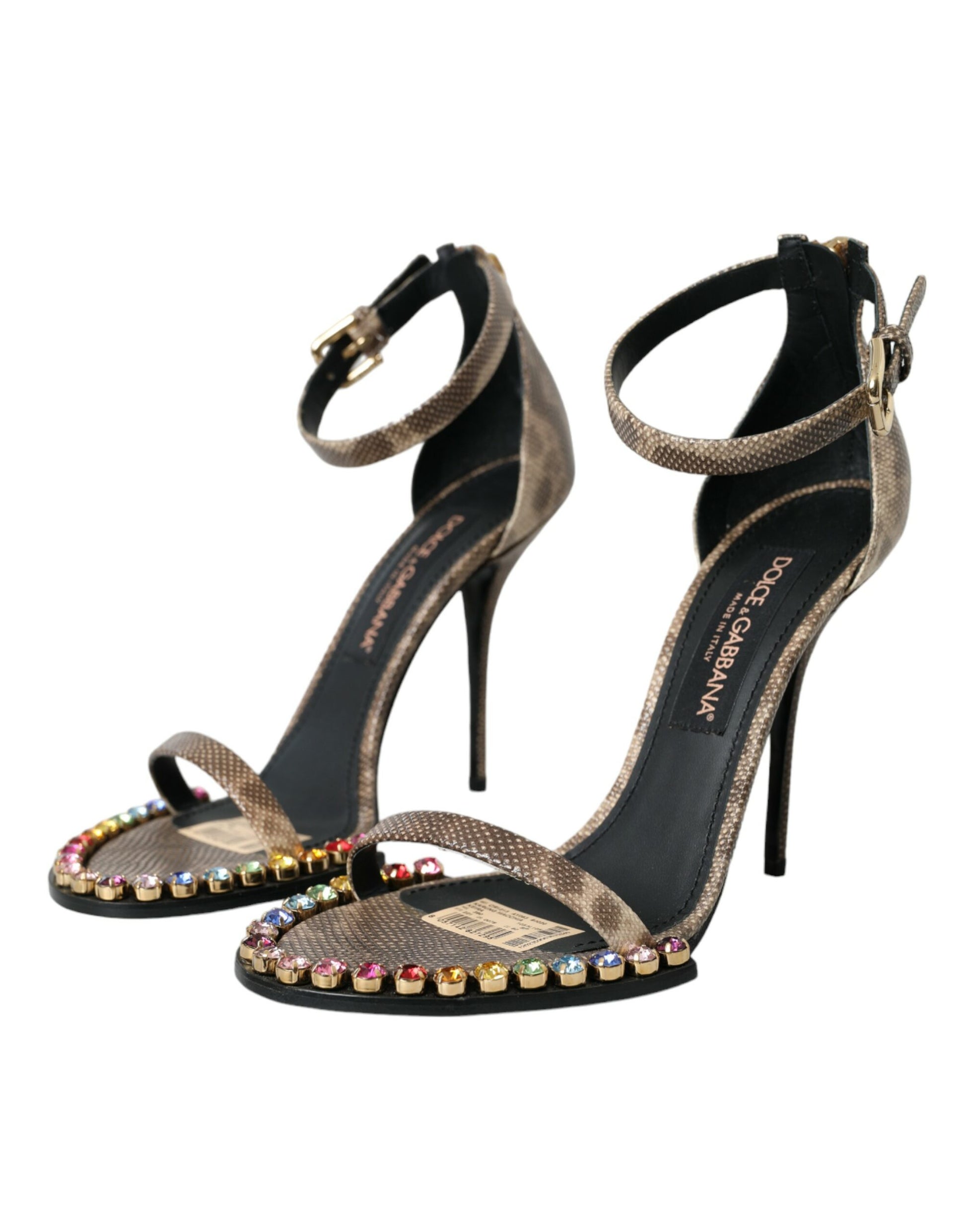 Braune Sandalen aus exotischem Leder mit Kristallen