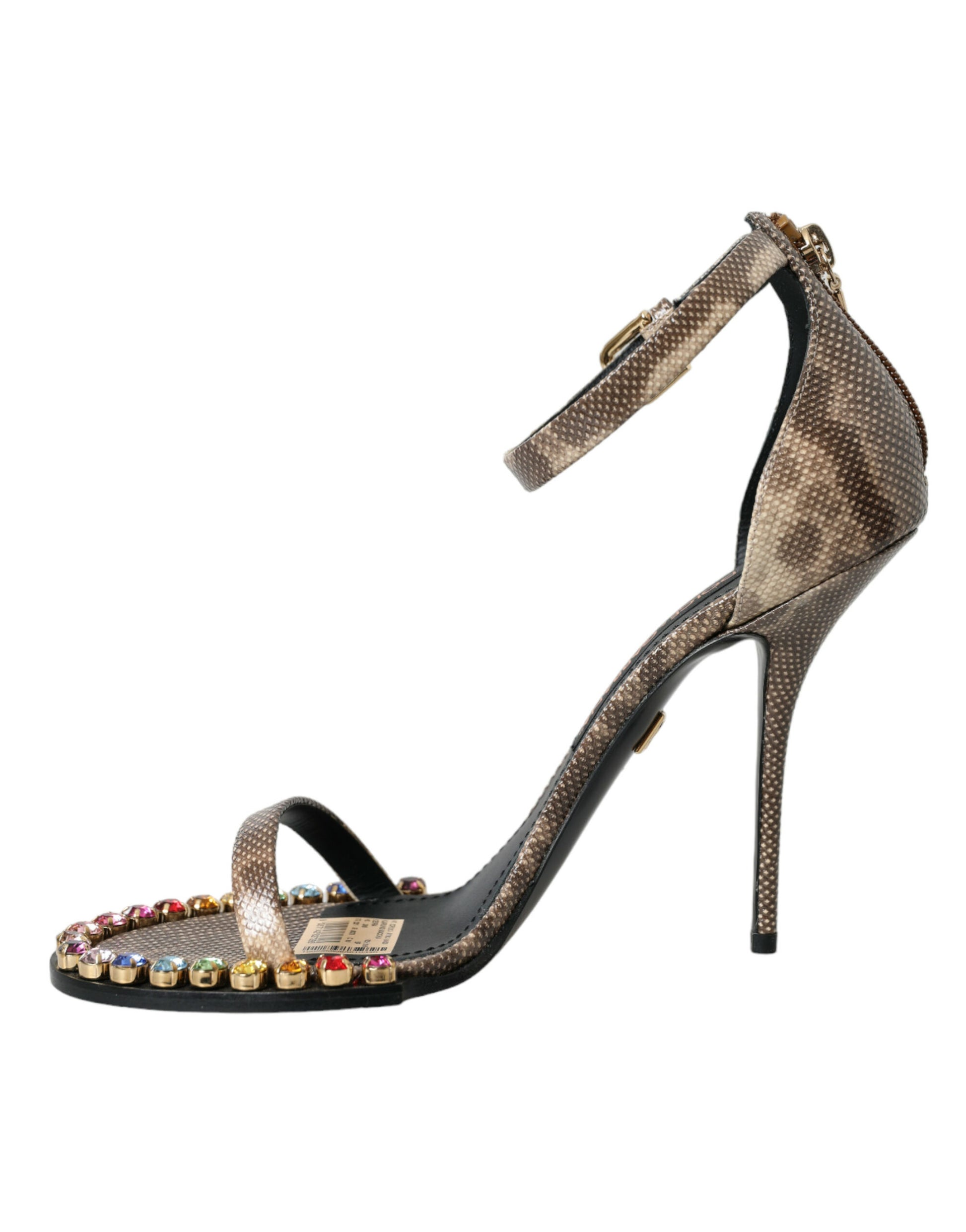 Braune Sandalen aus exotischem Leder mit Kristallen