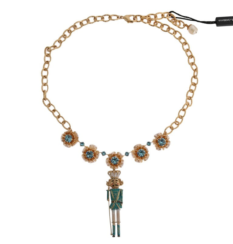 Goldfarbene, handbemalte Halskette mit Kristallblumenmuster aus Messing
