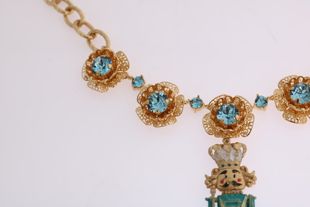 Goldfarbene, handbemalte Halskette mit Kristallblumenmuster aus Messing