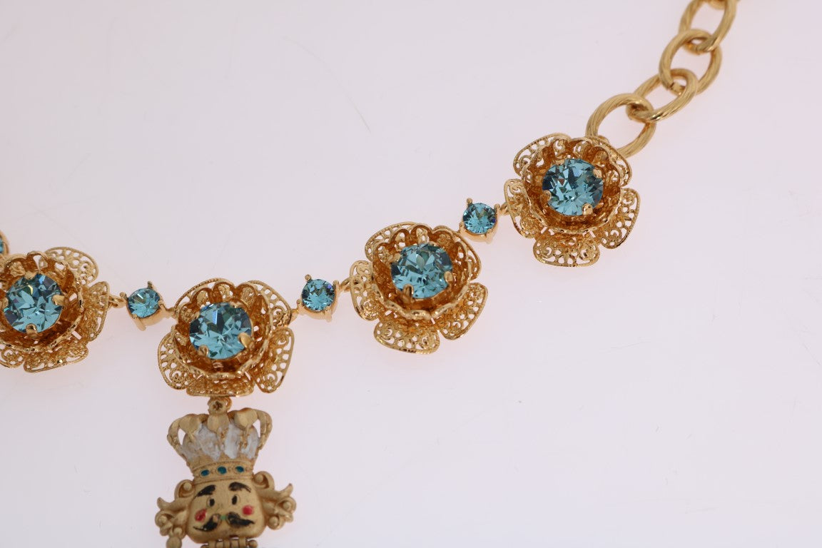 Goldfarbene, handbemalte Halskette mit Kristallblumenmuster aus Messing