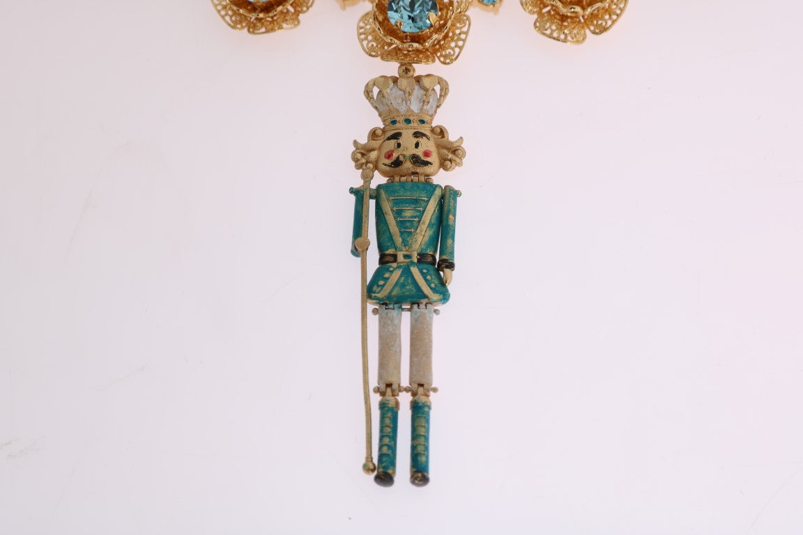 Goldfarbene, handbemalte Halskette mit Kristallblumenmuster aus Messing