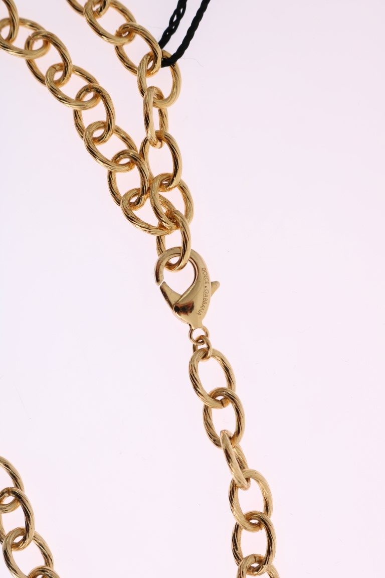 Goldfarbene, handbemalte Halskette mit Kristallblumenmuster aus Messing