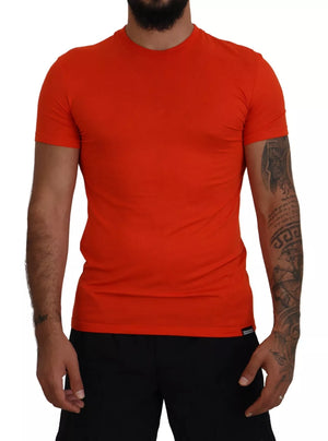 Orangefarbenes T-Shirt aus Modal mit kurzen Ärmeln und Rundhalsausschnitt