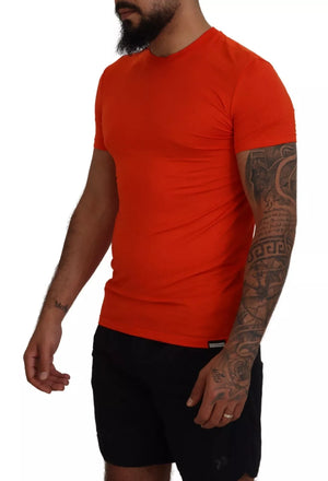 Orangefarbenes T-Shirt aus Modal mit kurzen Ärmeln und Rundhalsausschnitt