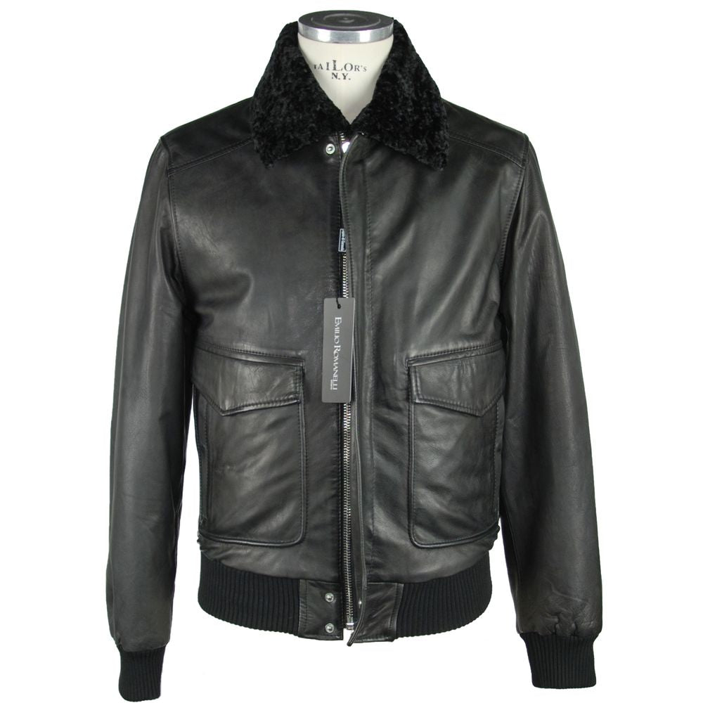 Elegante schwarze Lederjacke mit Reißverschluss