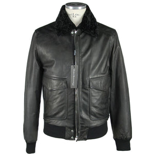 Elegante schwarze Lederjacke mit Reißverschluss