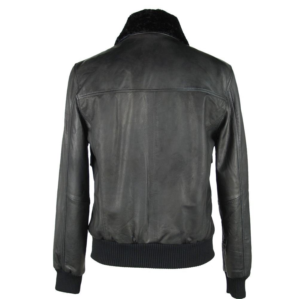 Elegante schwarze Lederjacke mit Reißverschluss