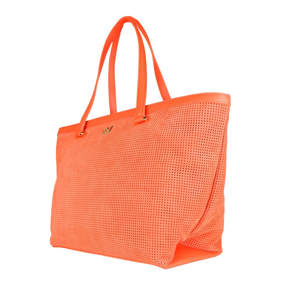 Orangefarbene Damenhandtasche aus Kalbsleder