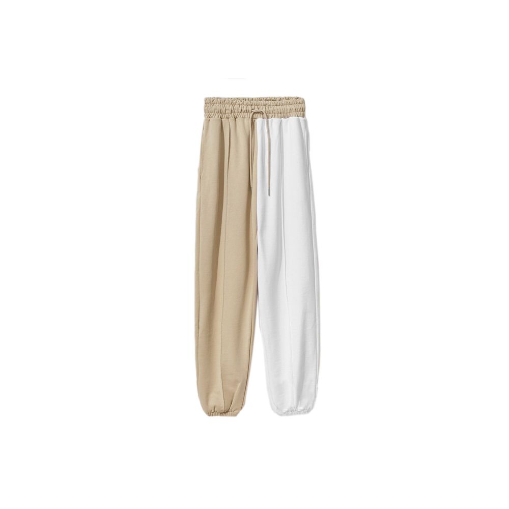 Schicke beige zweifarbige Jogginghose mit Kordelzug