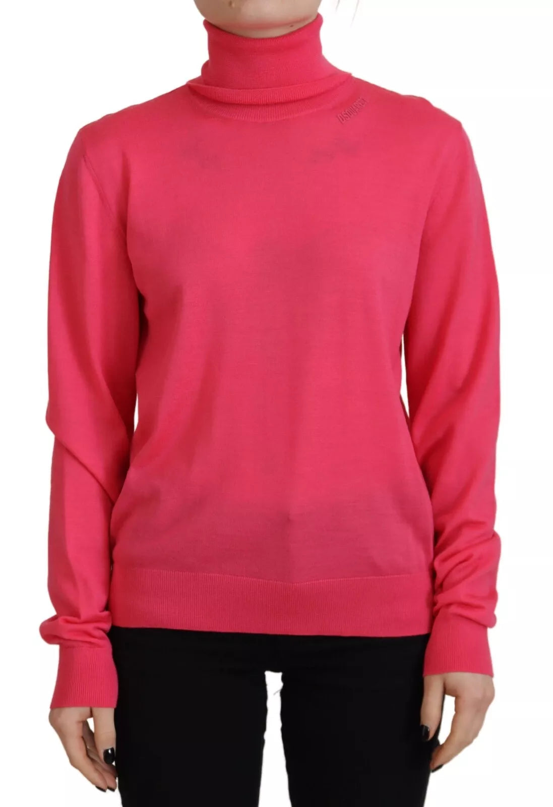 Rosafarbener, einfarbiger, langärmliger Rollkragenpullover
