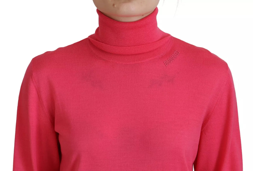 Rosafarbener, einfarbiger, langärmliger Rollkragenpullover