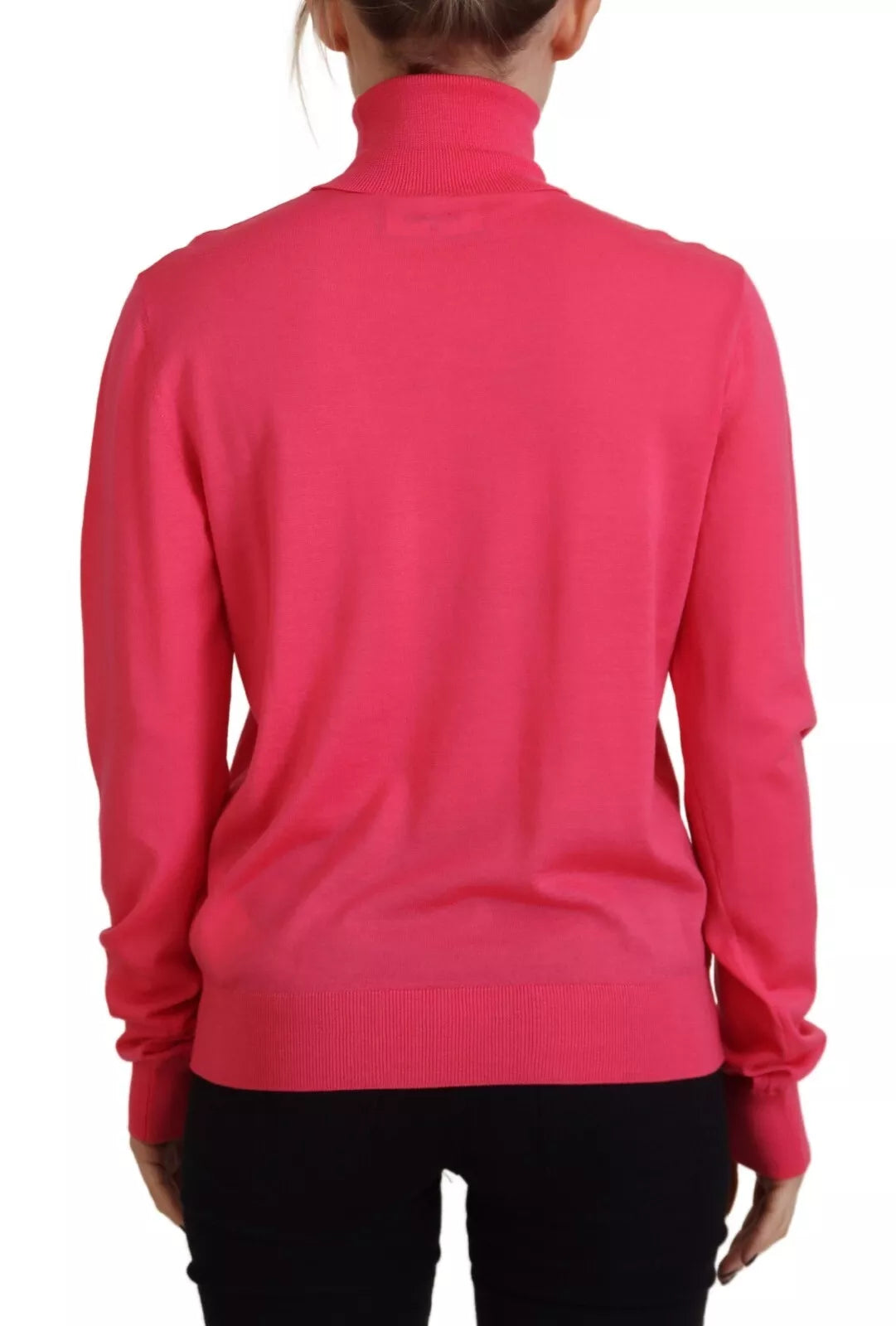 Rosafarbener, einfarbiger, langärmliger Rollkragenpullover