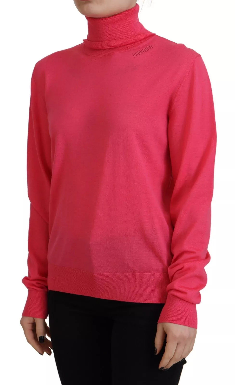 Rosafarbener, einfarbiger, langärmliger Rollkragenpullover