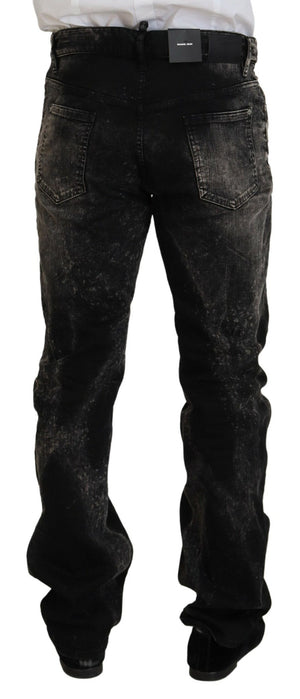 Schwarze, verwaschene Straight-Fit-Jeans aus Baumwolle