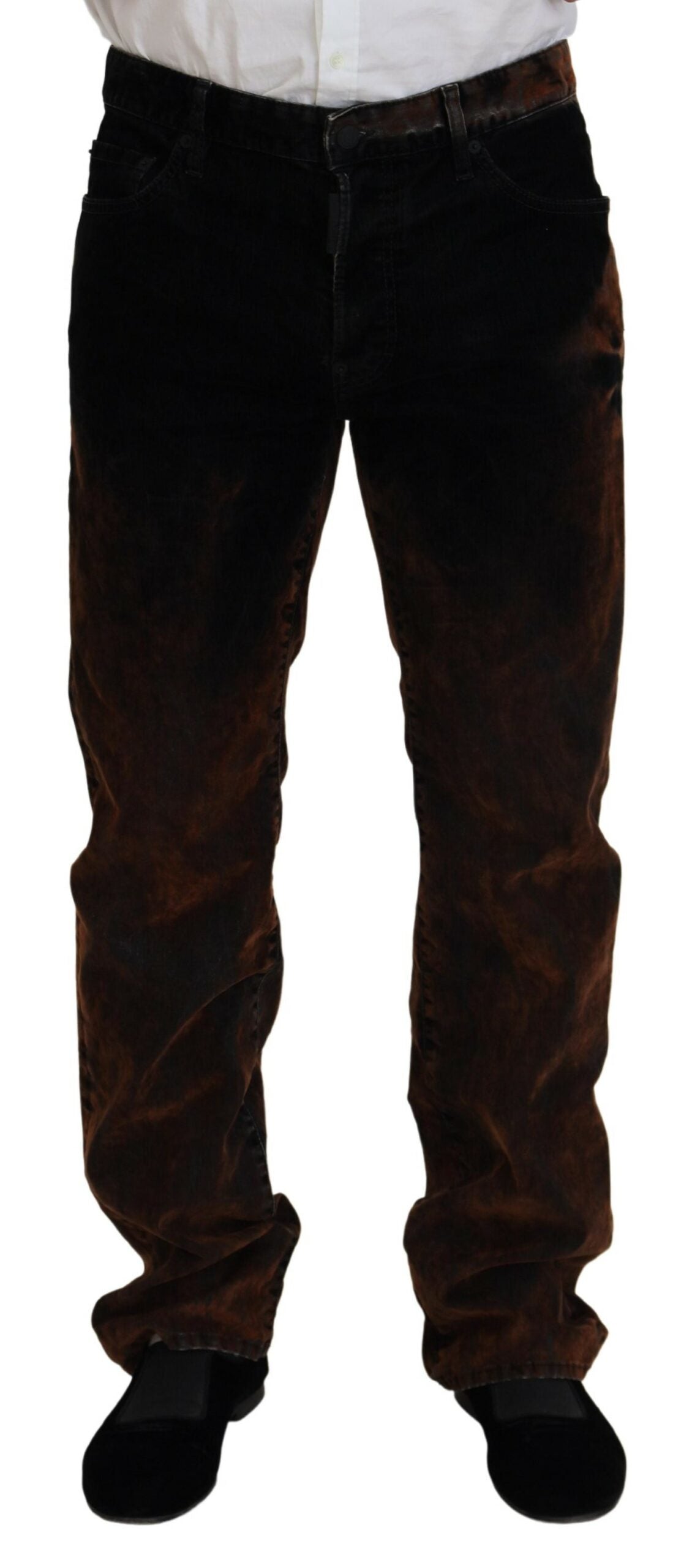 Braune Straight Fit Casual Jeans aus gewaschener Baumwolle