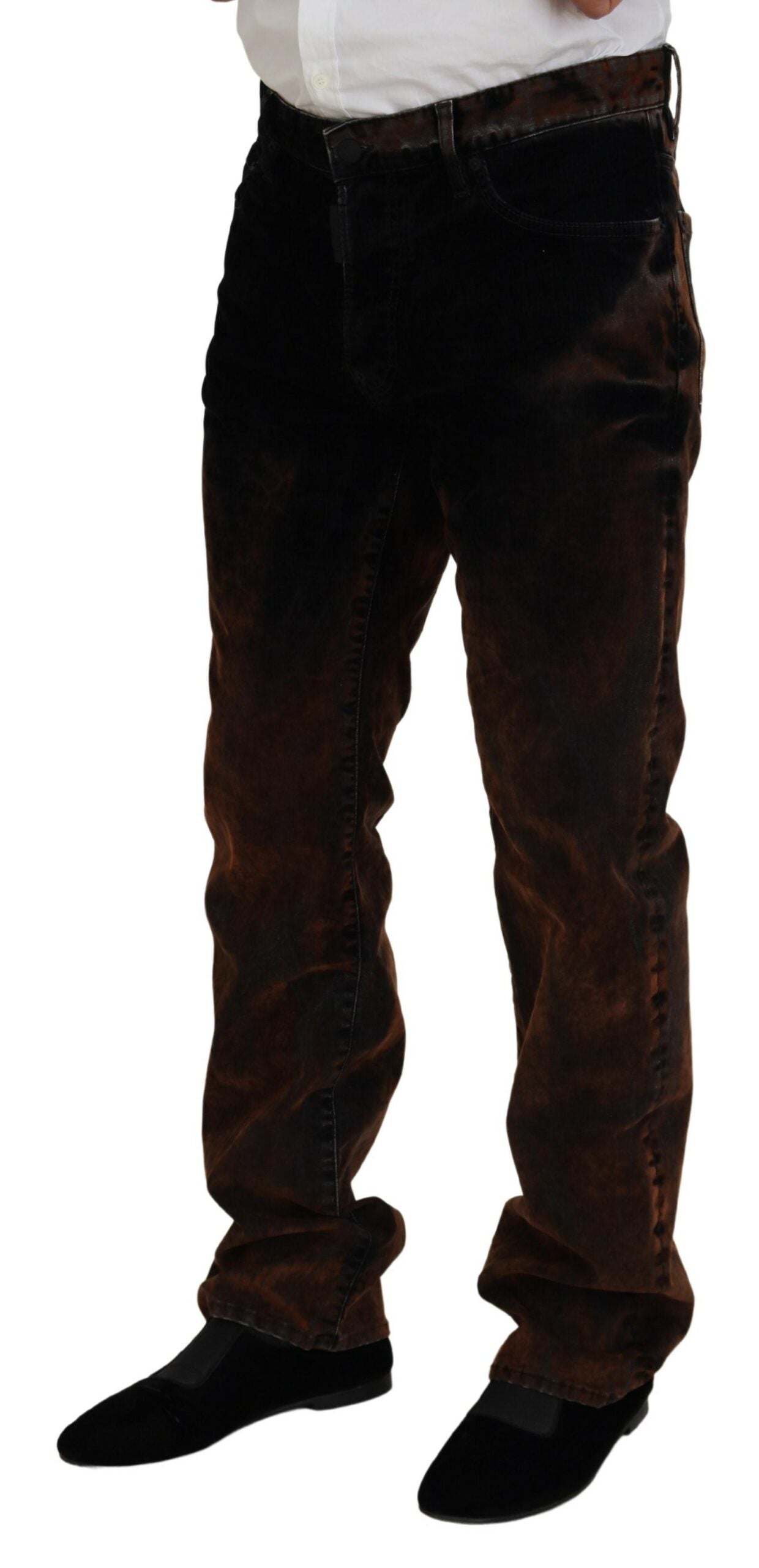Braune Straight Fit Casual Jeans aus gewaschener Baumwolle