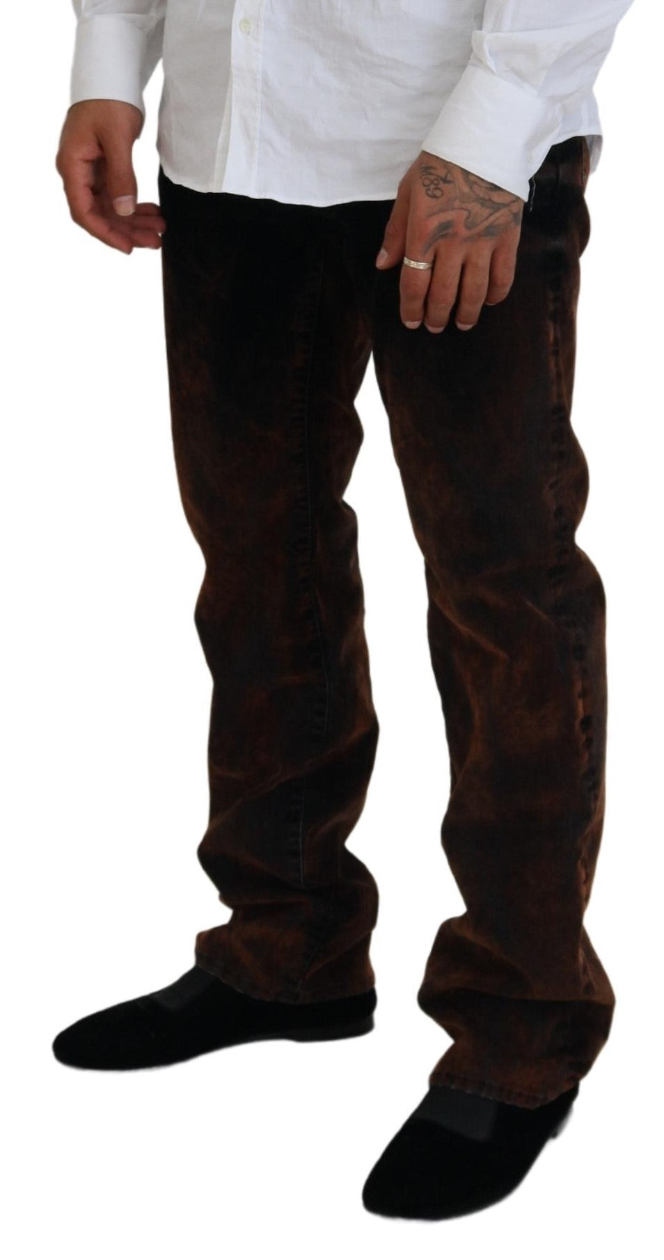 Braune Straight Fit Casual Jeans aus gewaschener Baumwolle