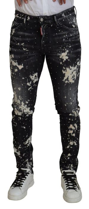 Schwarz verwaschene, weiße Farbspritzer-Jeans