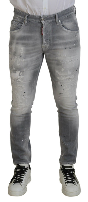 Graue Slim Fit Casual Herren Jeans aus gewaschener Baumwolle