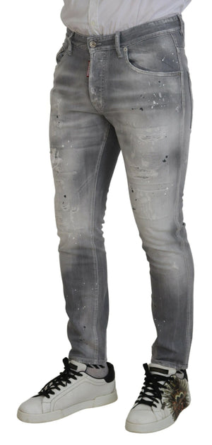 Graue Slim Fit Casual Herren Jeans aus gewaschener Baumwolle